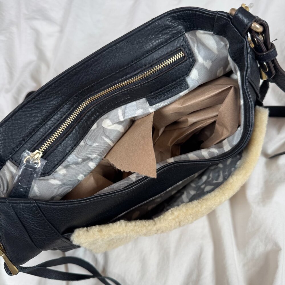 NWT All For Love Convertible Leather Shoulder Bag In Natural Shearling - Picture 12 of 15